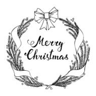 Hand-lettering Merry Christmas with wreath N2