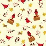 Autumn seamless pattern with cardinal bird