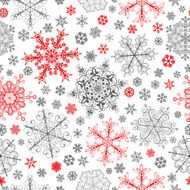 Seamless pattern of snowflakes red and gray on white N2