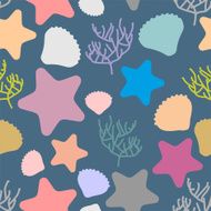 Marine seamless pattern Colored silhouettes of marine life Sca