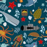 Marine seamless pattern Inhabitants of the ocean Keith and aqu N2