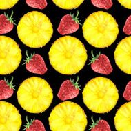 Watercolor seamless pattern strawberries and pineapples