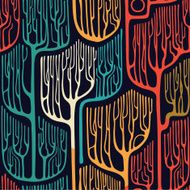 Colorful Seamless Pattern with stylized trees
