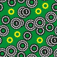 Varicolored cogwheels on the green background Vector seamless pattern