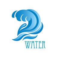 Blue wave with crest and flowing water drops