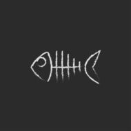 Fish skeleton icon drawn in chalk N2