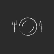 Plate with cutlery icon drawn in chalk N3