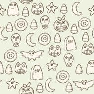 Happy Halloween vector seamless pattern with pumpkins bats skull candies N3