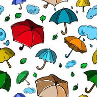 Autumn seamless pattern with colorful umbrellas on white backgro N2