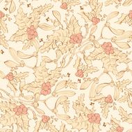 Vector Vintage Mistletoe Holly Berries Seamless Pattern Yellow Pink Sienna
