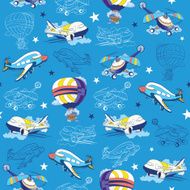Vector Transport Airplane Helicopter Seamless Pattern Hot Air Baloon Sky