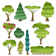Abstract low poly style trees set