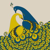 Pair of stylized peacocks