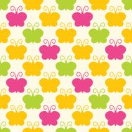 Cute seamless butterfly textile pattern in yellow pink green colors