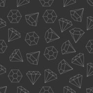 Seamless pattern with crystals diamonds brilliants in thin line style