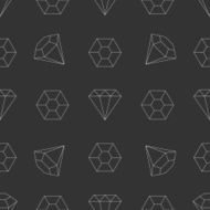 Seamless pattern with crystals diamonds brilliants in thin line style N2
