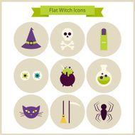 Flat Magic Witch Icons Set