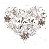 Sketch Patterned Autumn Leaves In A Heart Shape