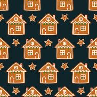 Seamless pattern with Christmas gingerbread cookies - xmas star house