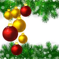 Christmas background with balls and green branches