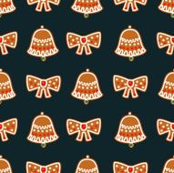 Seamless pattern with Christmas gingerbread cookies - bell and bow