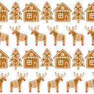 Seamless pattern with Christmas gingerbread cookies - Xmas tree deer N4