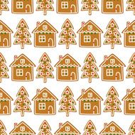 Seamless pattern with Christmas gingerbread cookies - xmas tree house