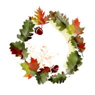 watercolor wreath of oak leaves