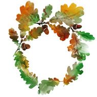 watercolor wreath of oak leaves N4