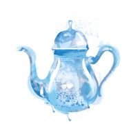 watercolor kettle with tea