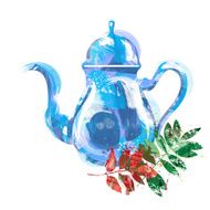 watercolor kettle with tea N2