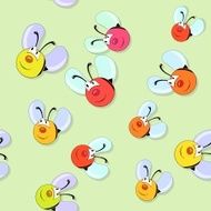 Happy colored bees seamless pattern on green N2