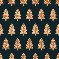 Seamless pattern with Christmas gingerbread cookies - xmas tree