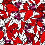 Seamless pattern wild berries branch leaves retro background N2