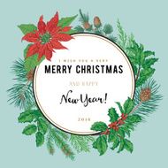 Vintage vector card Merry Christmas And Happy New Year N2