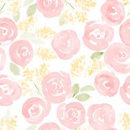 hand drawn watercolor roses and cute little flowers seamless pattern N6