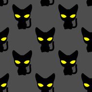 Black cat with yellow eyes at night seamless pattern