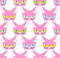 Cute pink cat with colored eyes seamless pattern Vector backgro N2