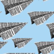 Paper planes seamless pattern on a blue background Vector ornam N2