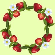 frame of strawberries with green leaves
