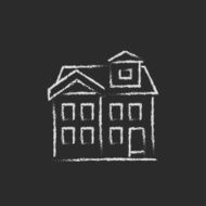 Two storey detached house icon drawn in chalk N3