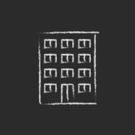 Residential building icon drawn in chalk