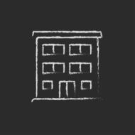 Residential building icon drawn in chalk N2