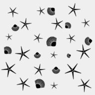 Geometric simple monochrome minimalistic vector holiday pattern starfish and shell N4
