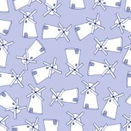 Sketch Holland windmill vector seamless pattern on light blue b