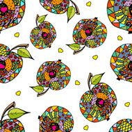 Zentangle colorful apple on white background seamless pattern N2