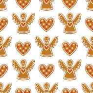 Seamless pattern with Christmas gingerbread cookies - angel sweet heart