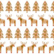 Seamless pattern with Christmas gingerbread cookies - Xmas tree deer N5