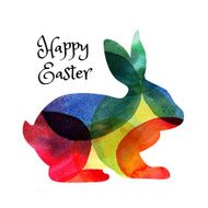 Ester card with watercolor rabbit Vector illustration