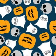 Pumpkin Ghost and skull seamless pattern Vector backgrounds fo